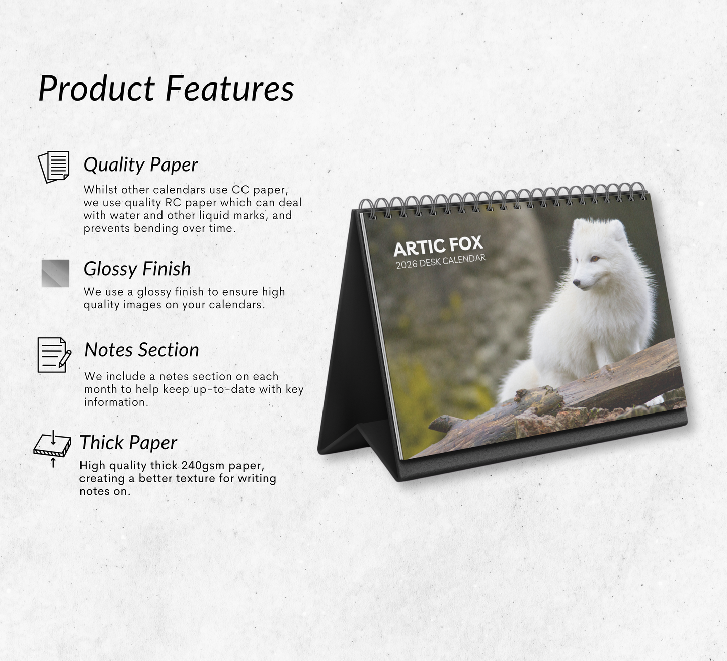 Artic Fox Desk Calendar 2026-2027