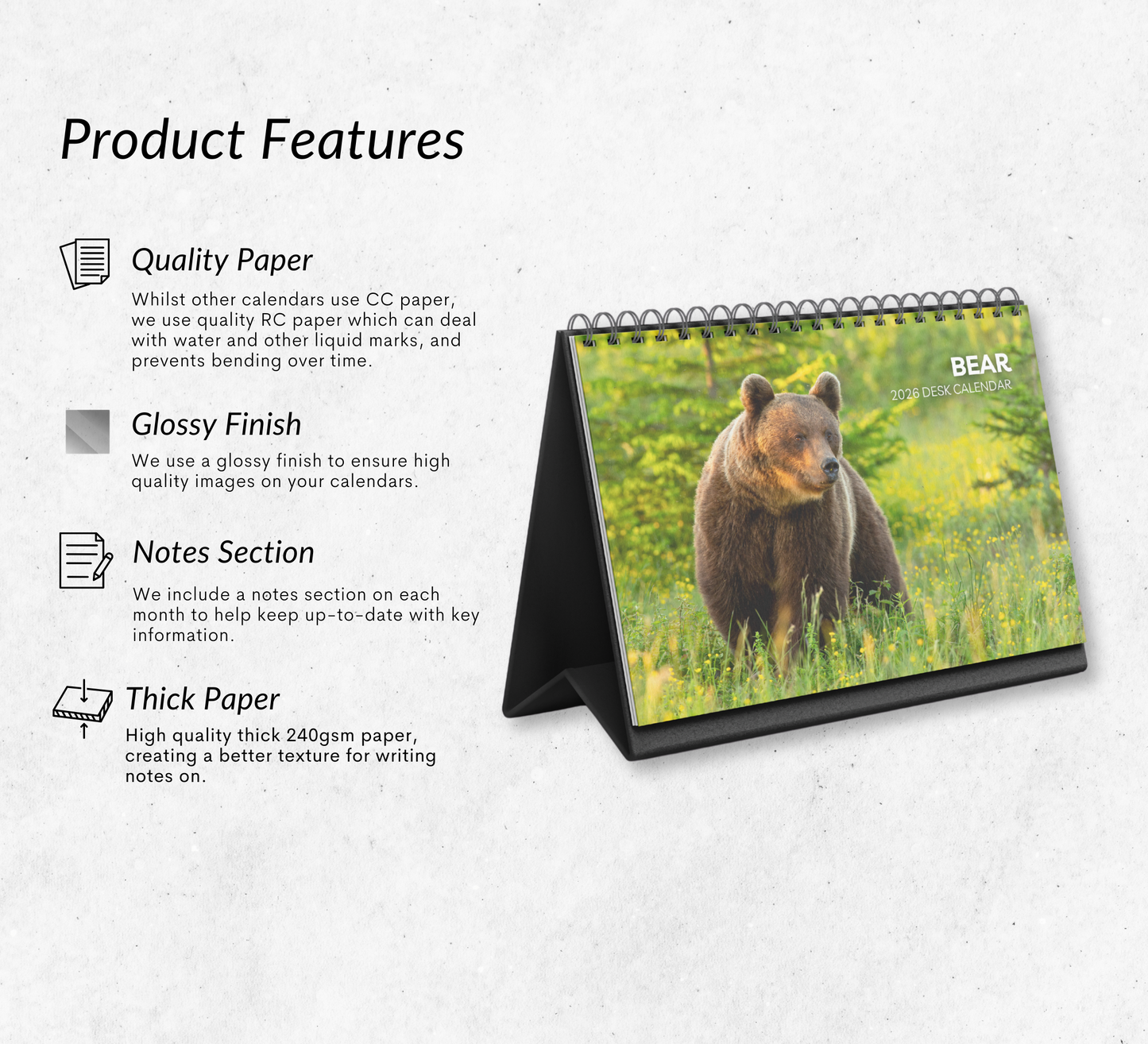 Bear Desk Calendar 2026-2027