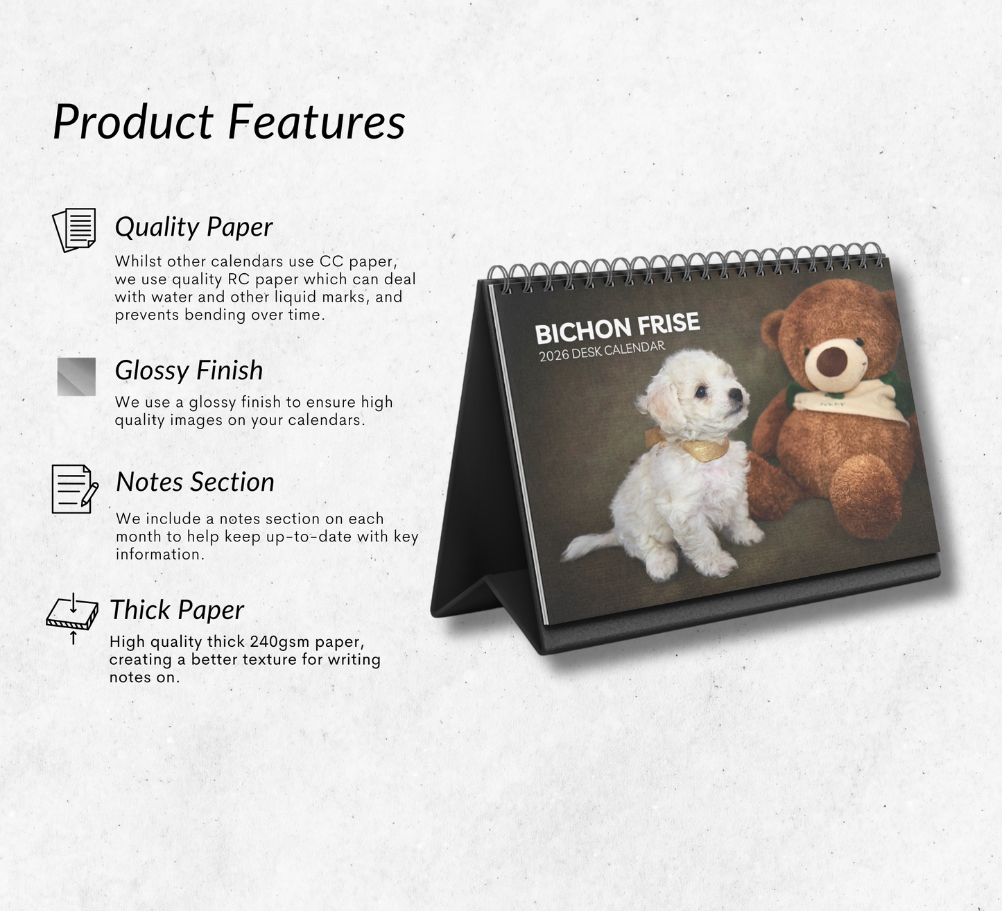 Bichon Frise Desk Calendar 2026-2027