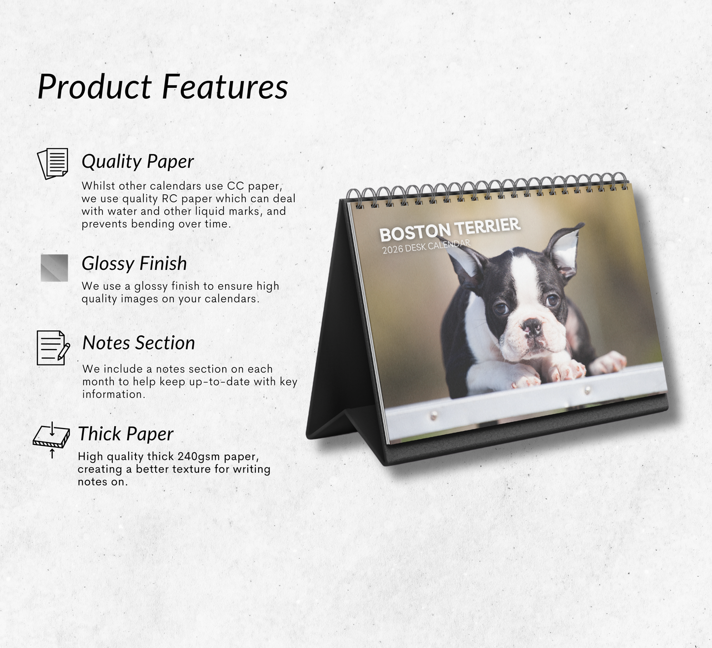 Boston Terrier Desk Calendar 2026-2027