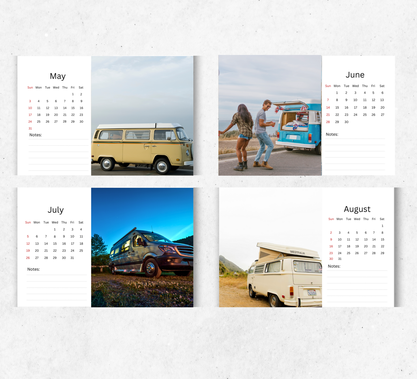 Camper Van Desk Calendar 2026-2027