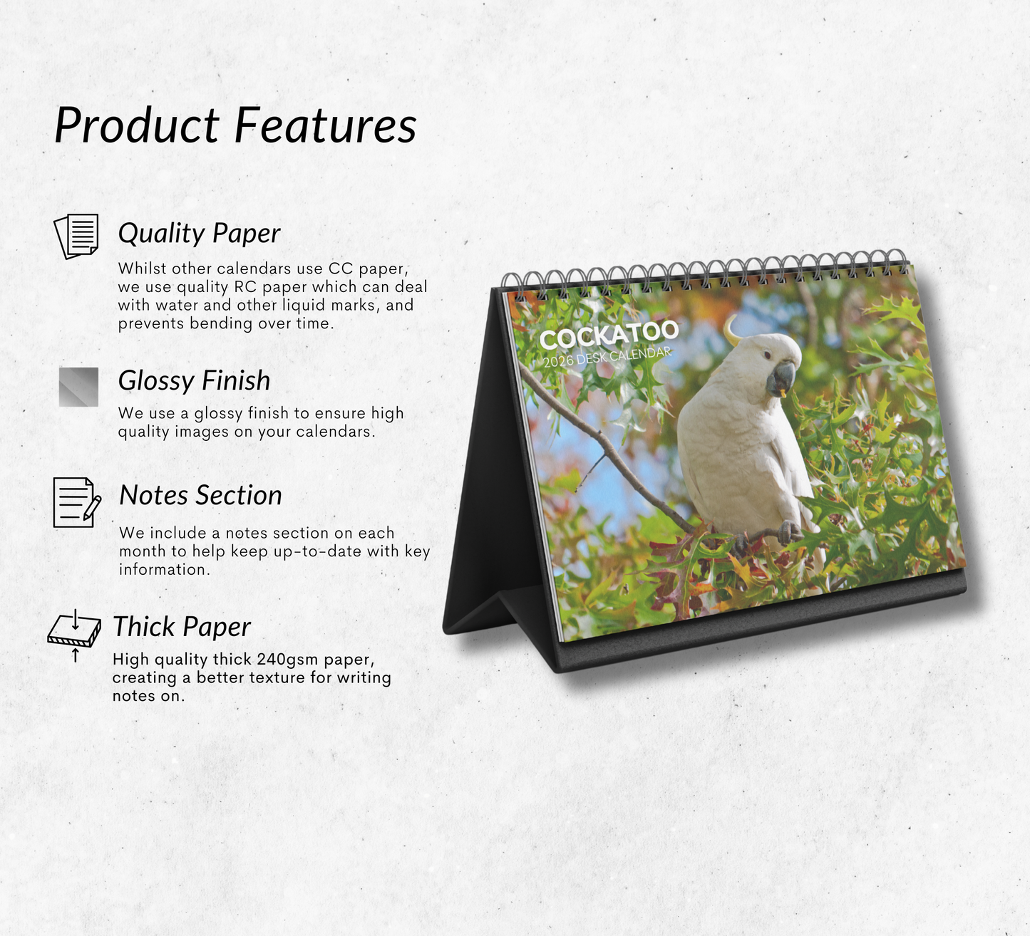 Cockatoo Desk Calendar 2026-2027