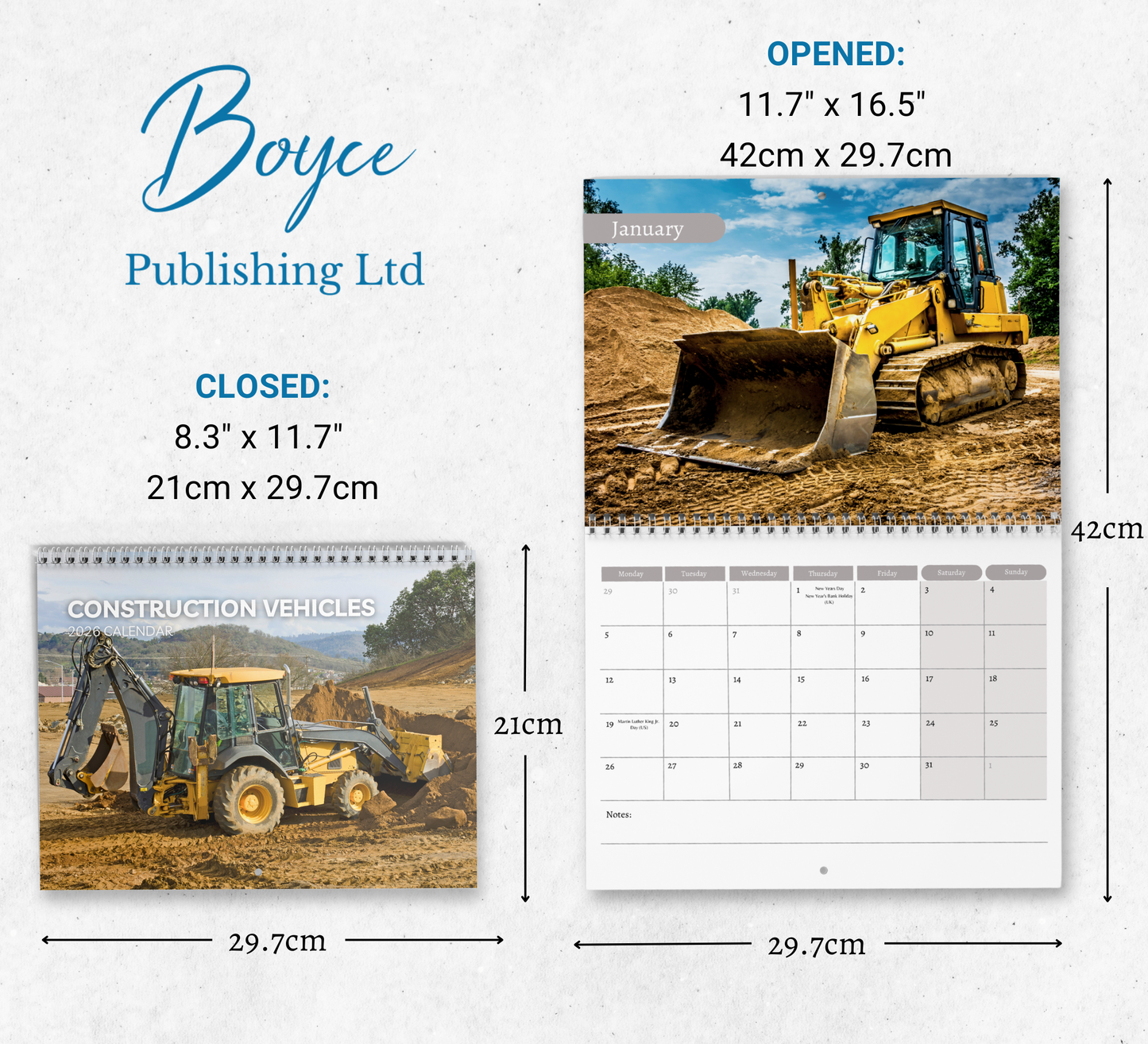 Construction Vehicles Calendar 2026