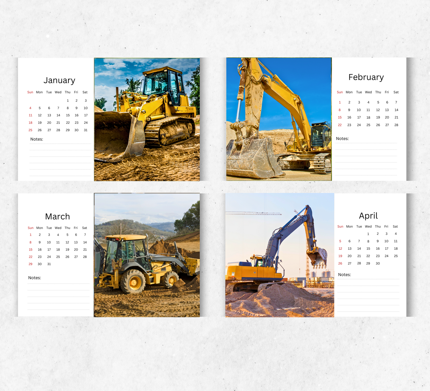 Construction Vehicles Desk Calendar 2026-2027