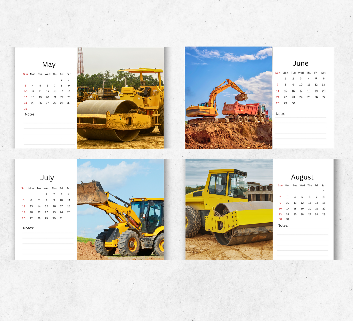 Construction Vehicles Desk Calendar 2026-2027