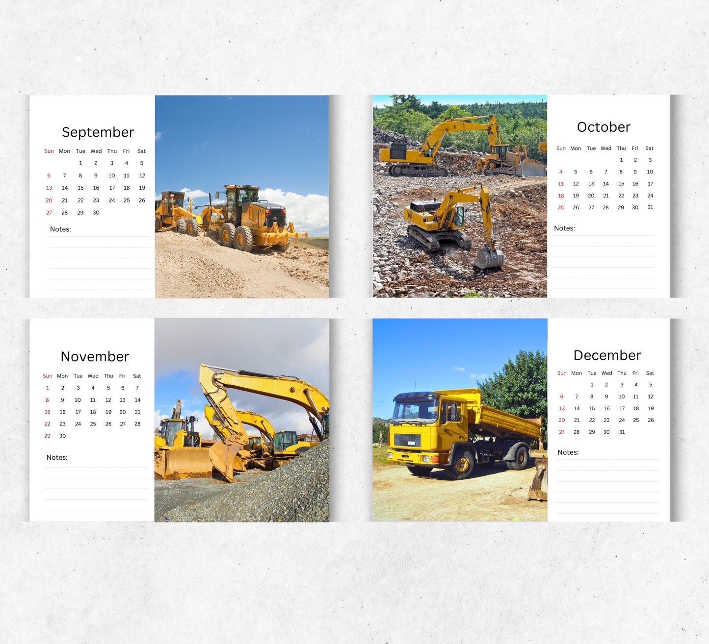 Construction Vehicles Desk Calendar 2026-2027