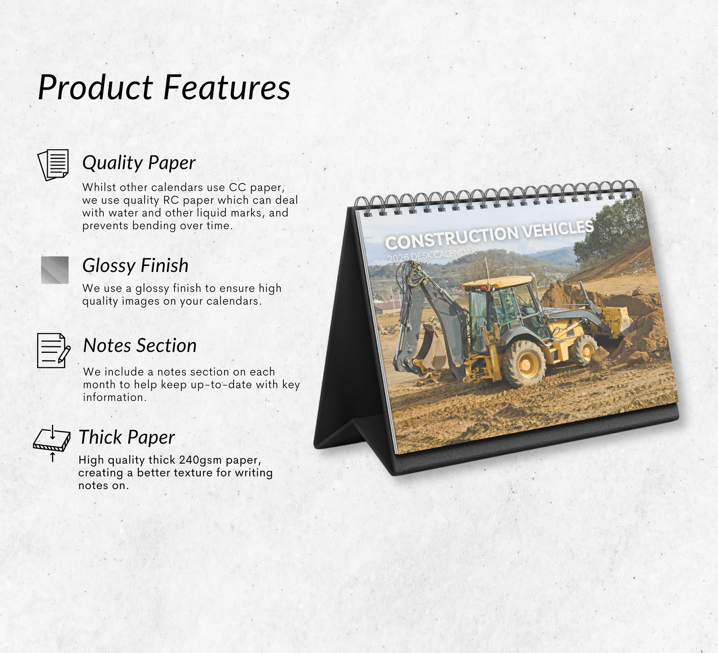 Construction Vehicles Desk Calendar 2026-2027