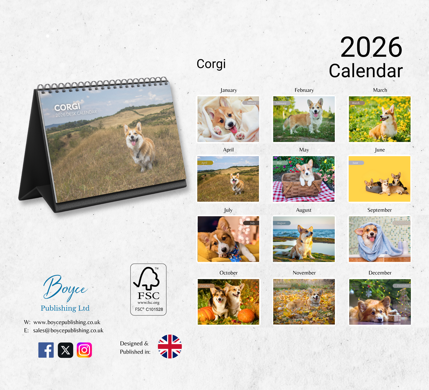 Corgi Desk Calendar 2026-2027