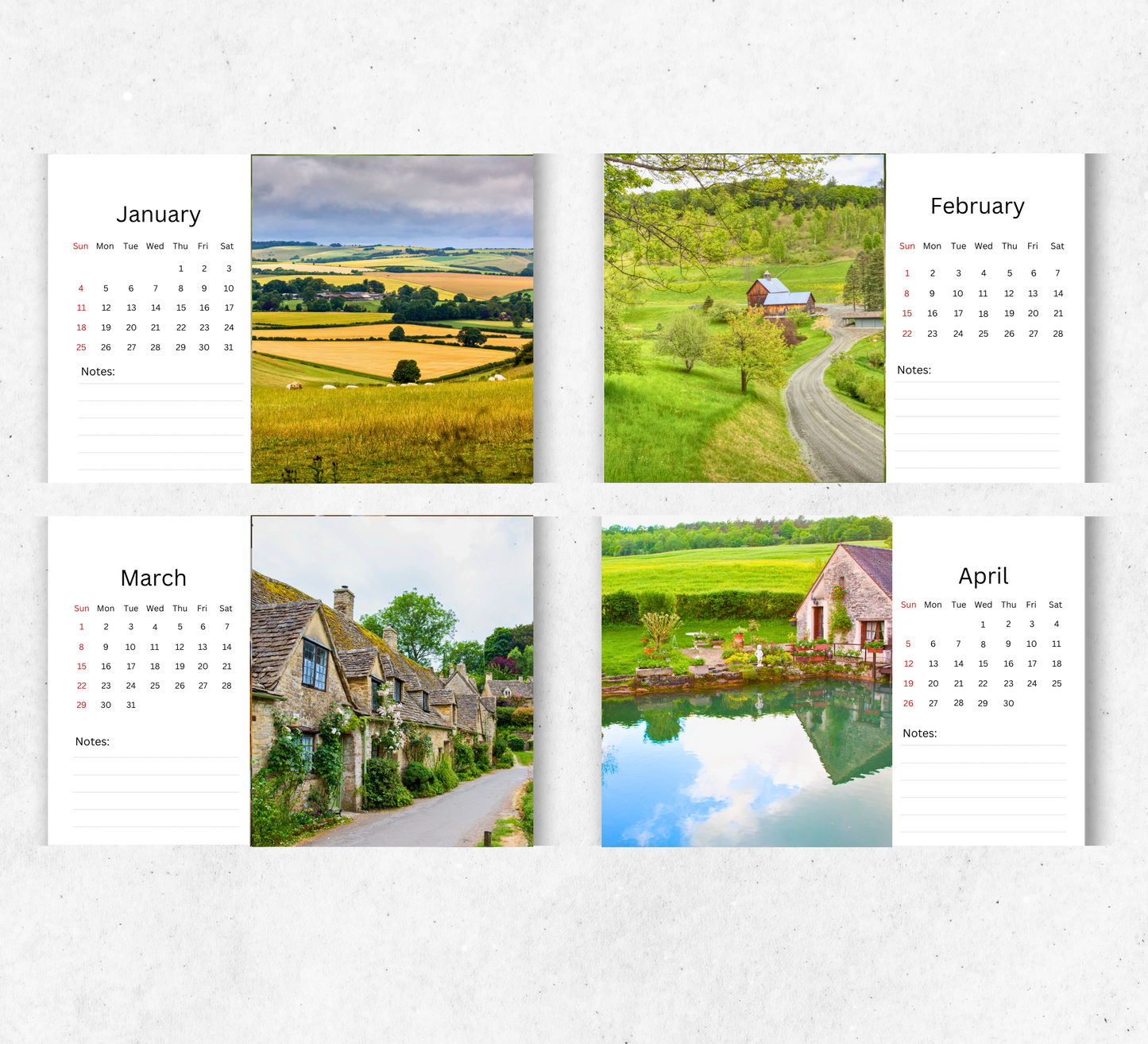 Countryside Desk Calendar 2026-2027