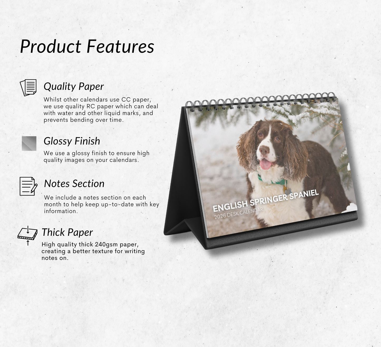 English Springer Spaniel Desk Calendar 2026-2027