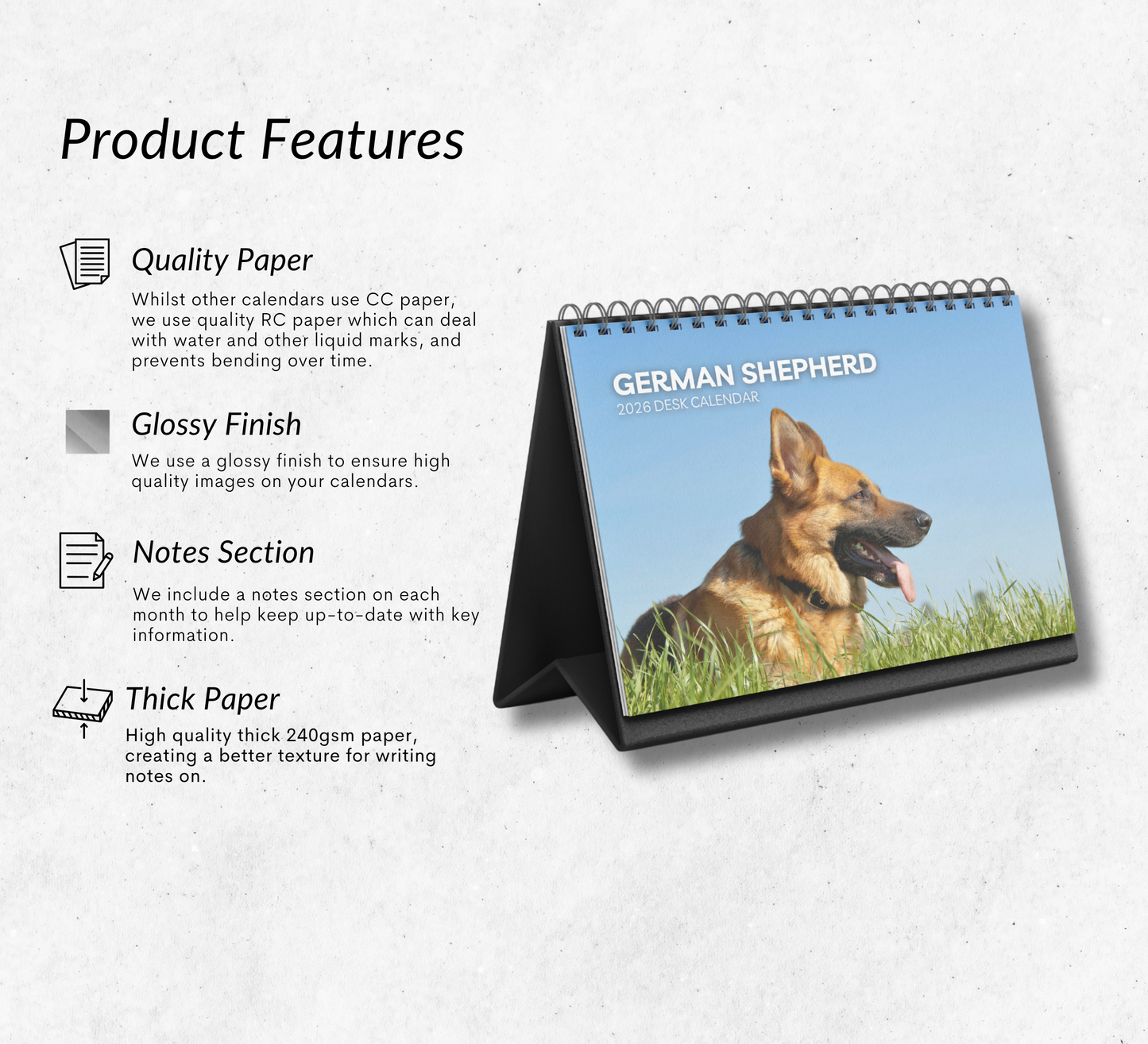 German Shepherd Desk Calendar 2026-2027