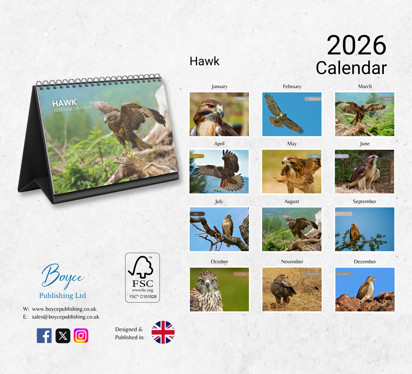 Hawk Desk Calendar 2026-2027