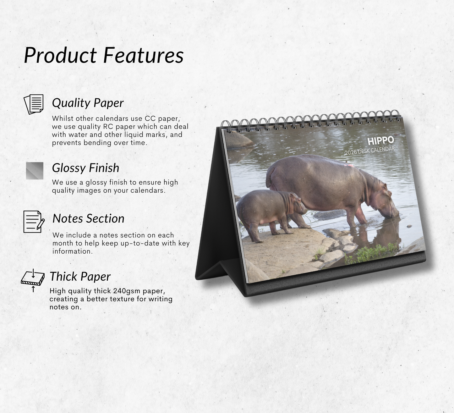 Hippo Desk Calendar 2026-2027