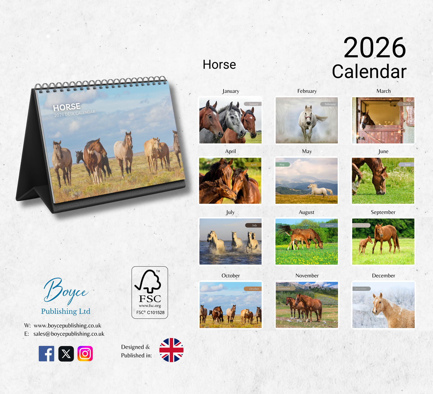 Horse Desk Calendar 2026-2027