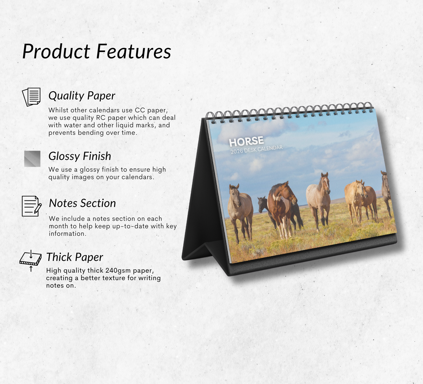 Horse Desk Calendar 2026-2027