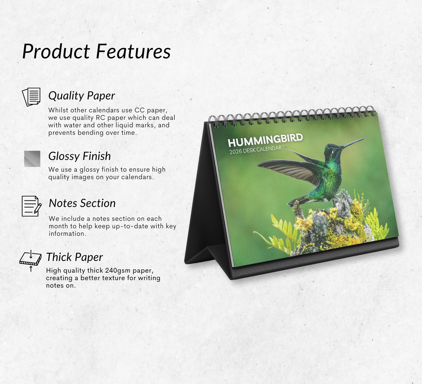 Hummingbird Desk Calendar 2026-2027