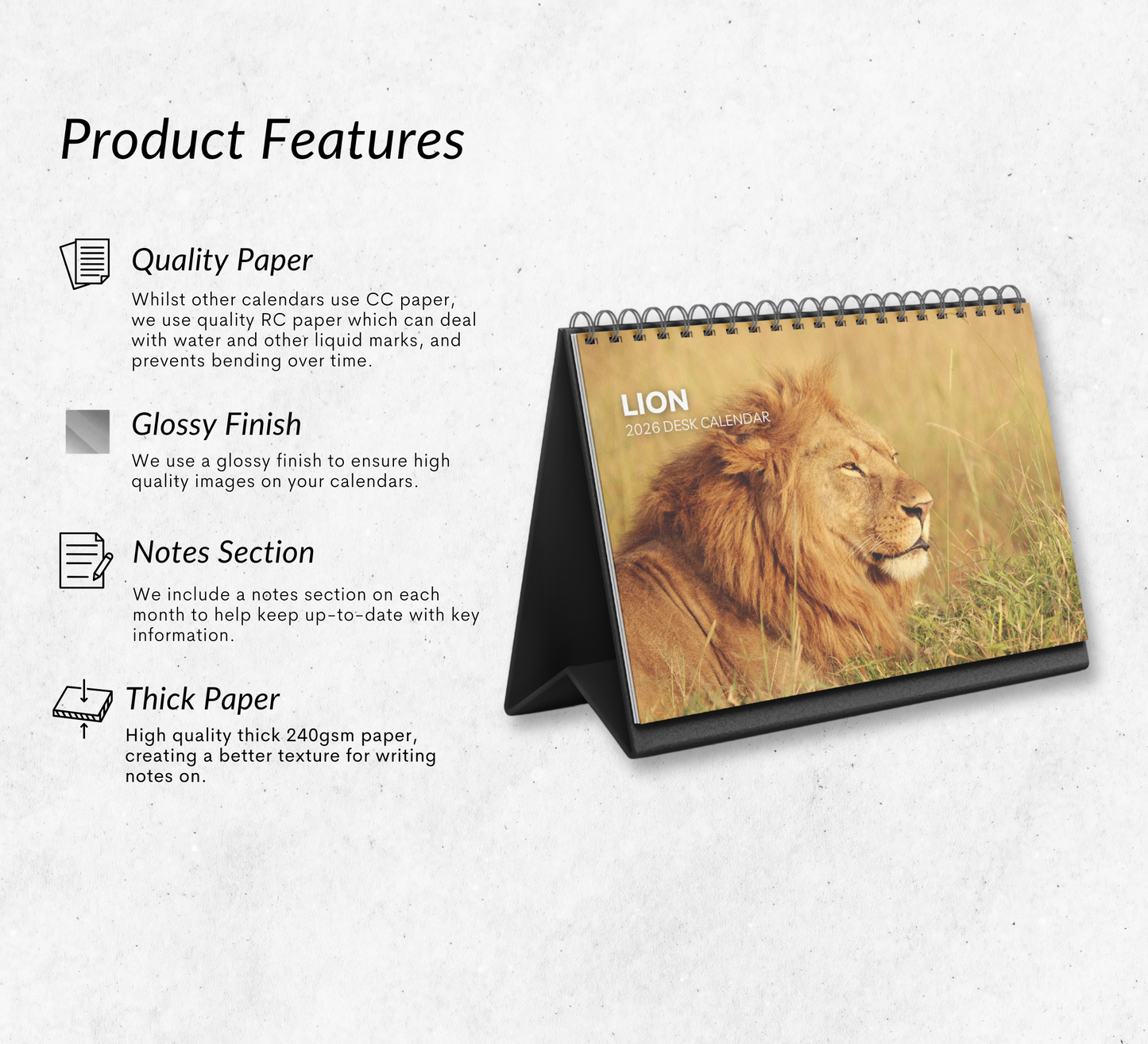 Lion Desk Calendar 2026-2027
