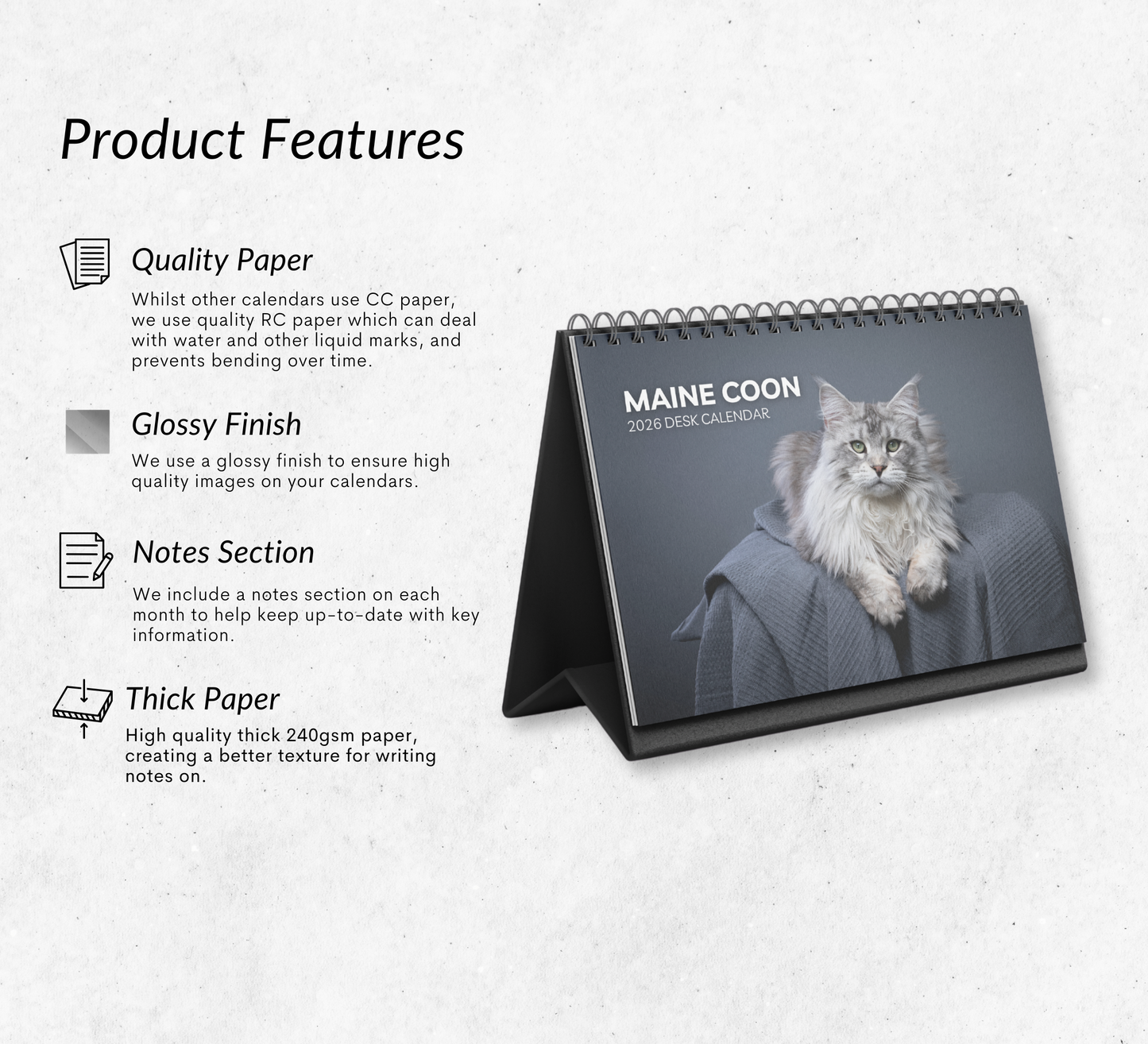 Maine Coon Desk Calendar 2026-2027