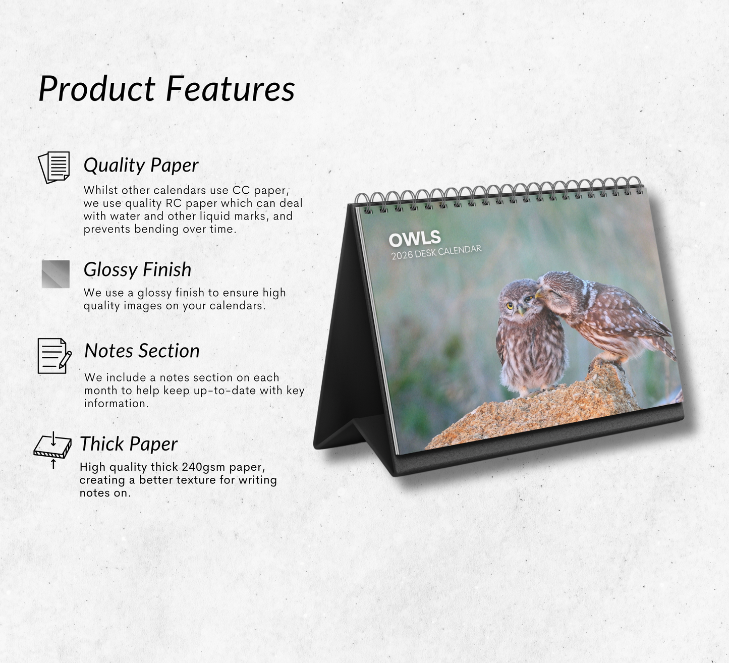 Owl Desk Calendar 2026-2027
