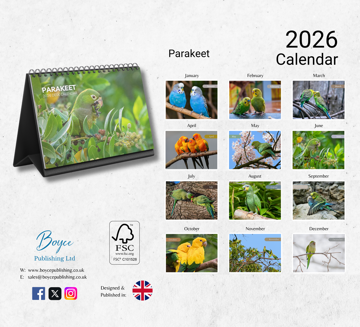 Parakeet Desk Calendar 2026-2027
