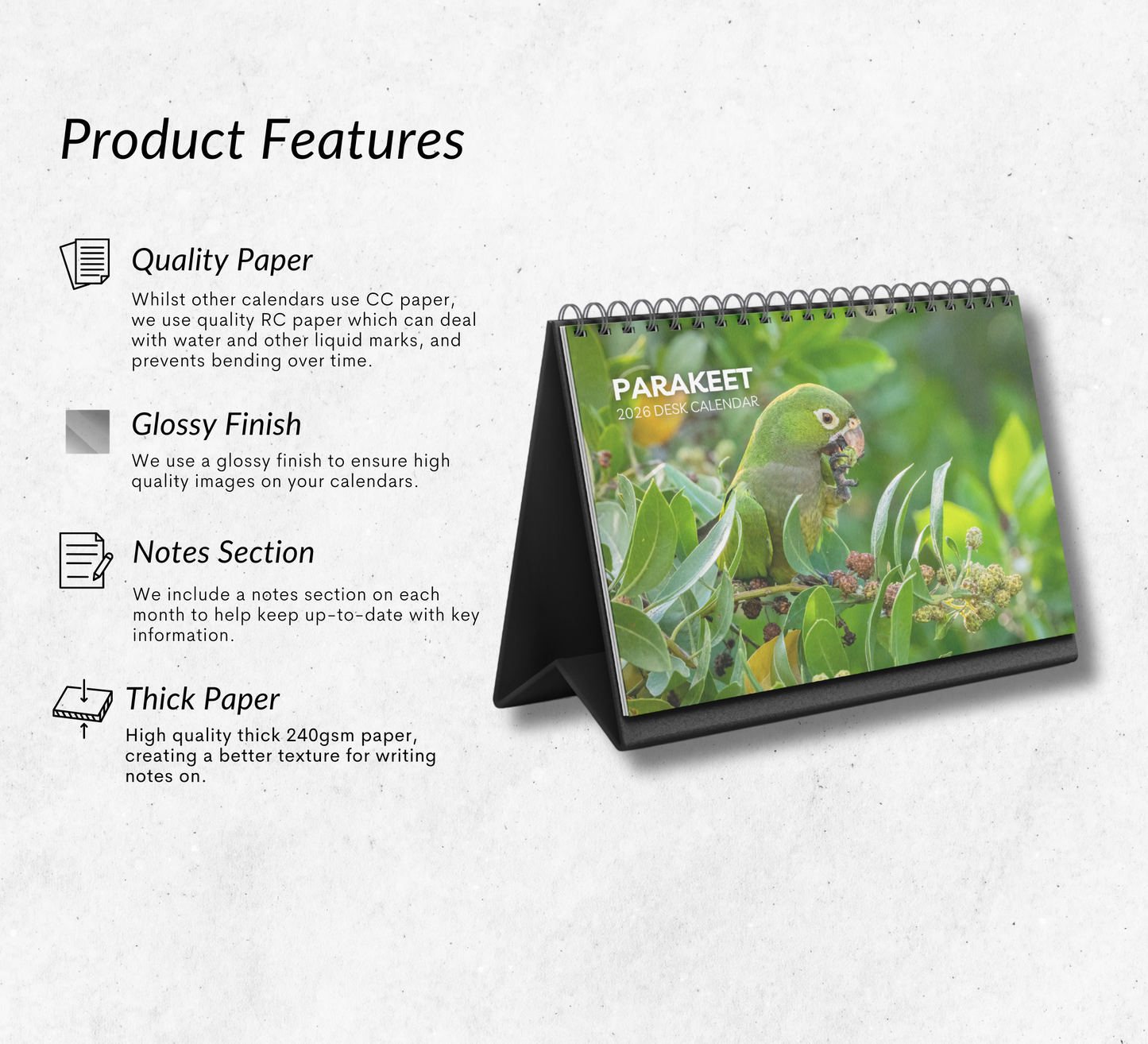Parakeet Desk Calendar 2026-2027