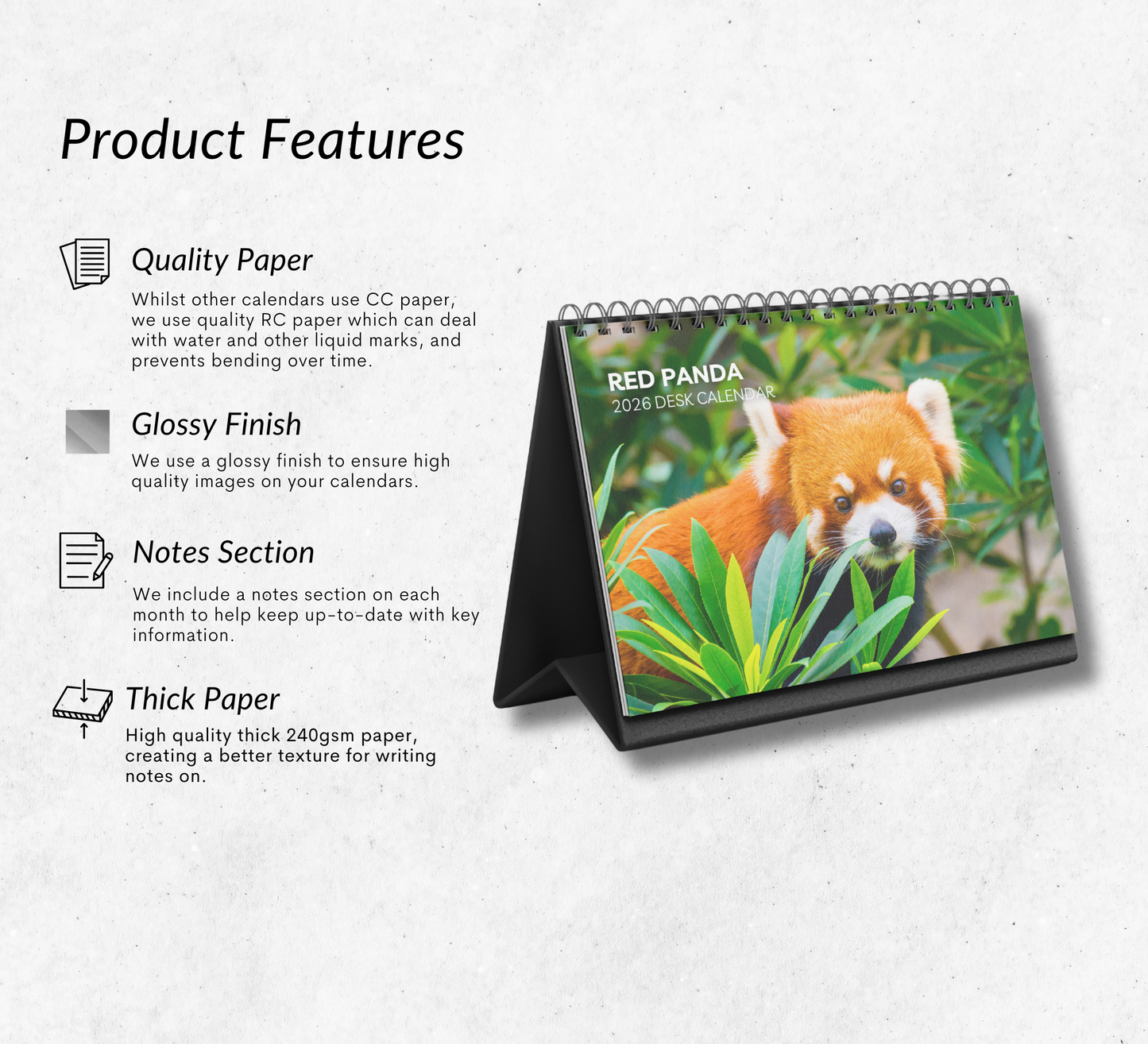 Red Panda Desk Calendar 2026-2027