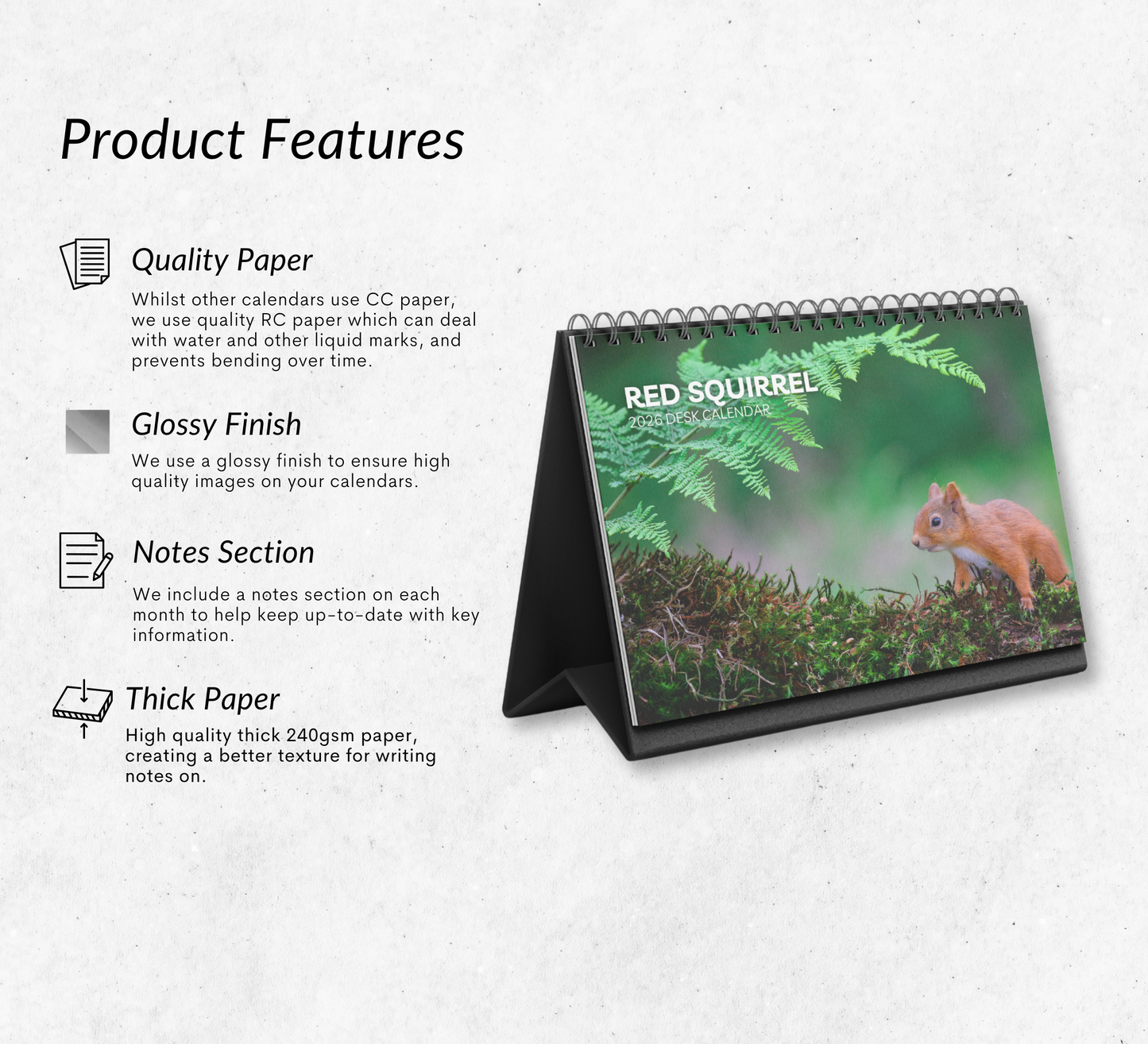 Red Squirrel Desk Calendar 2026-2027