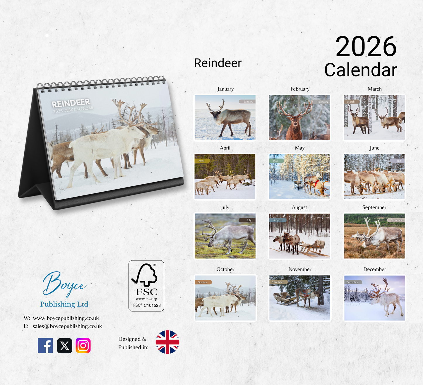 Reindeer Desk Calendar 2026-2027