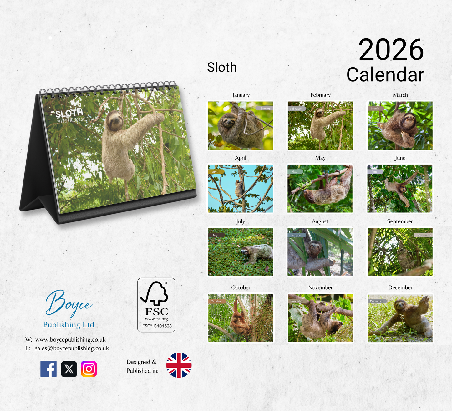 Sloth Desk Calendar 2026-2027