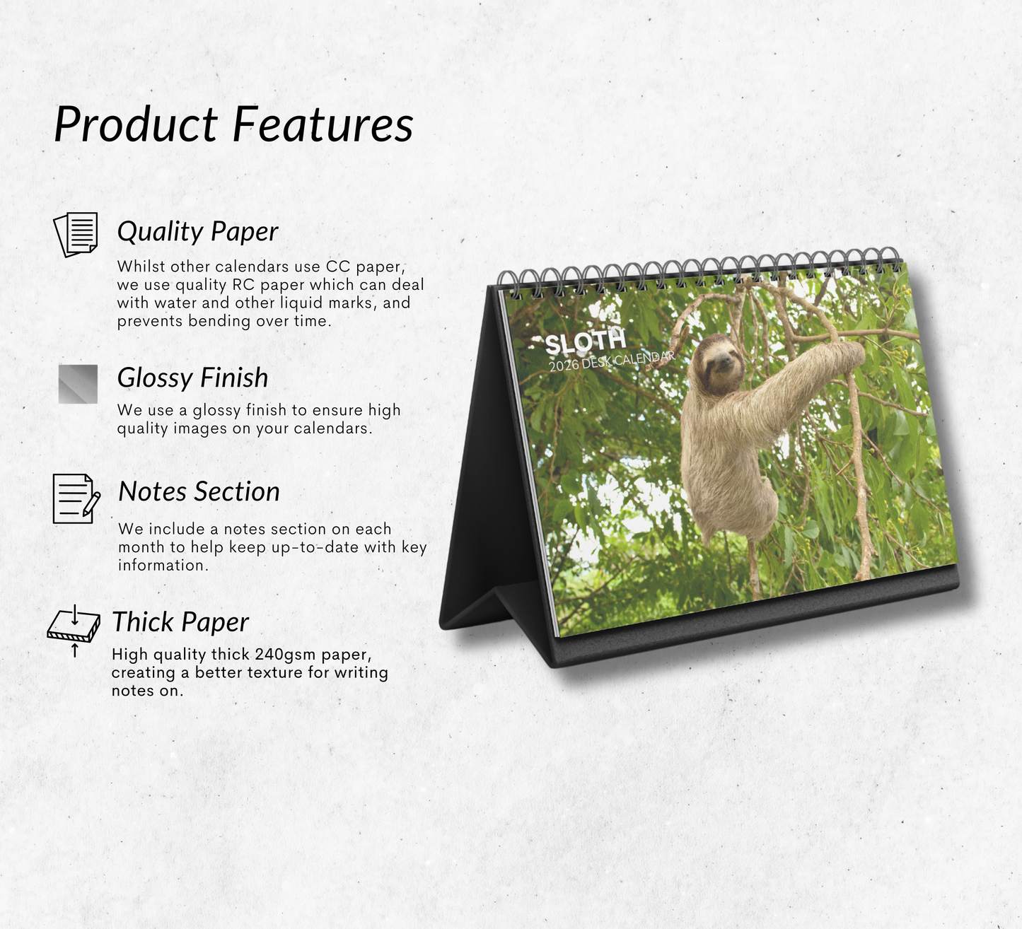 Sloth Desk Calendar 2026-2027