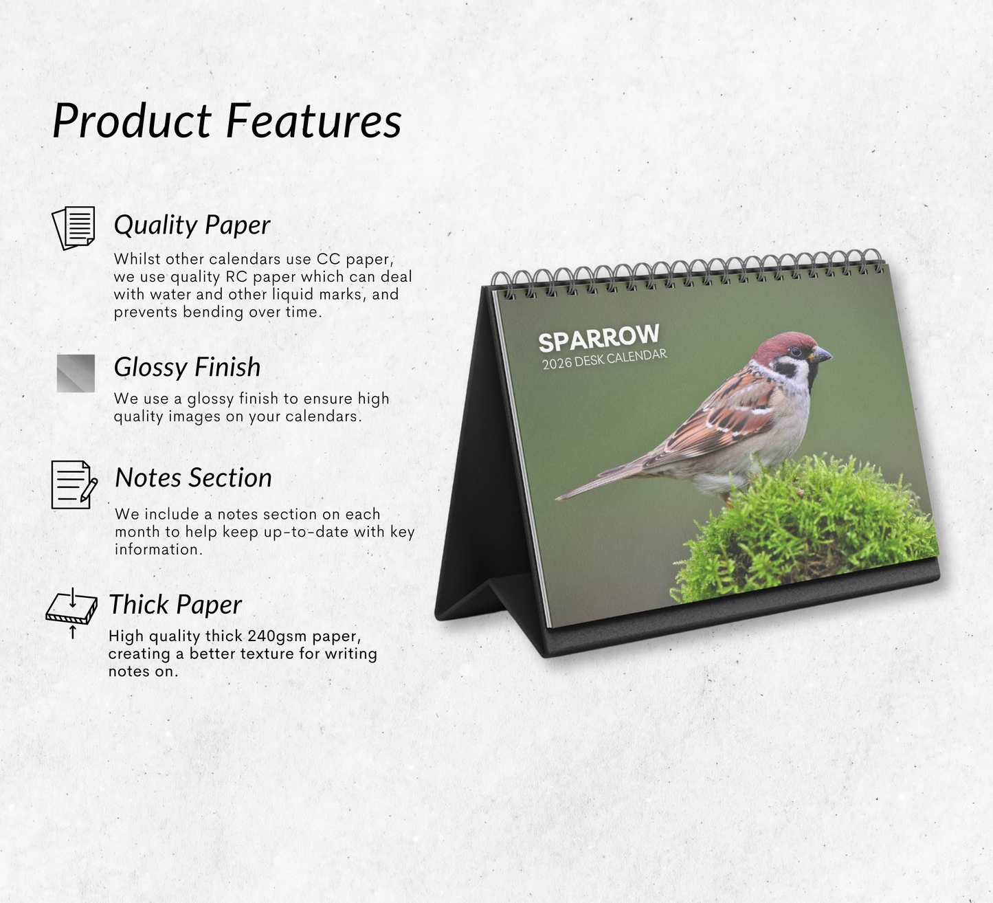 Sparrow Desk Calendar 2026-2027