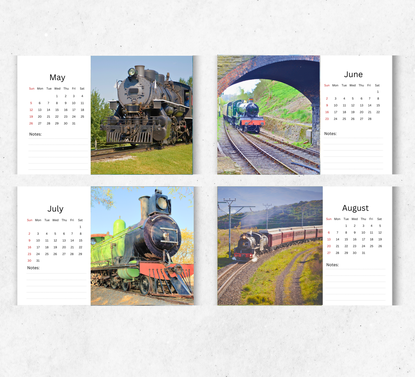 Steam Train Desk Calendar 2026-2027