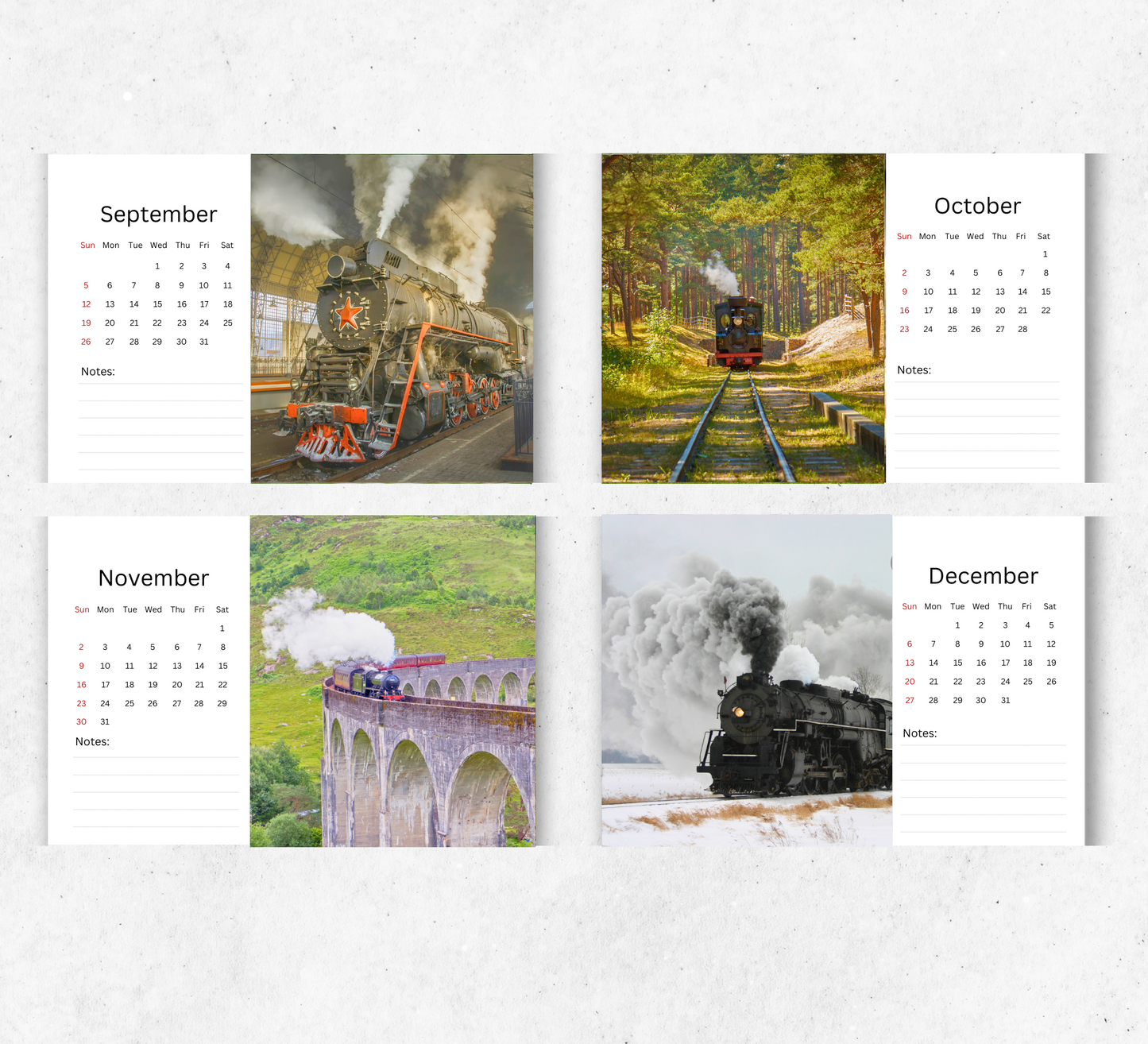 Steam Train Desk Calendar 2026-2027