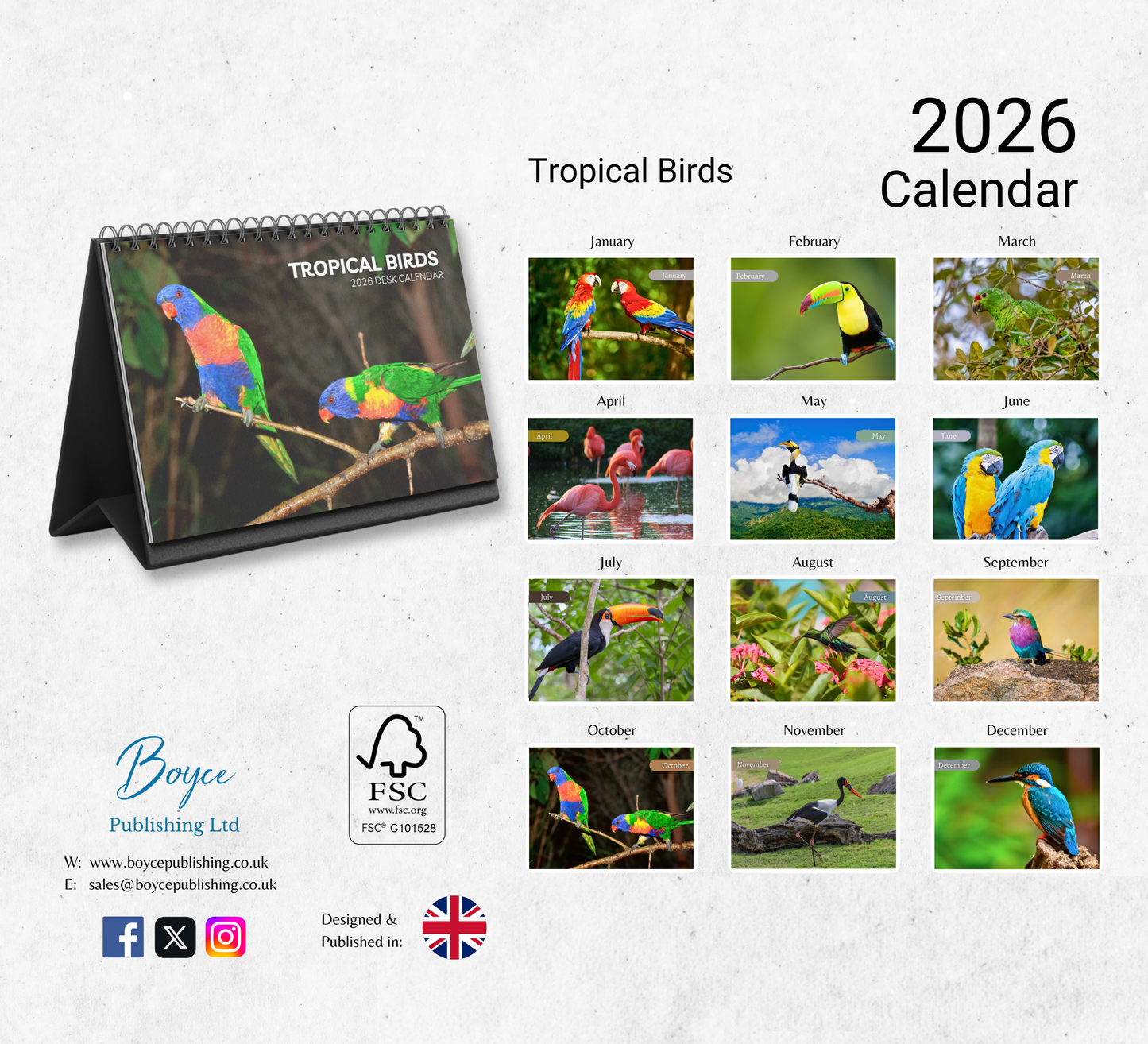 Tropical Birds Desk Calendar 2026-2027