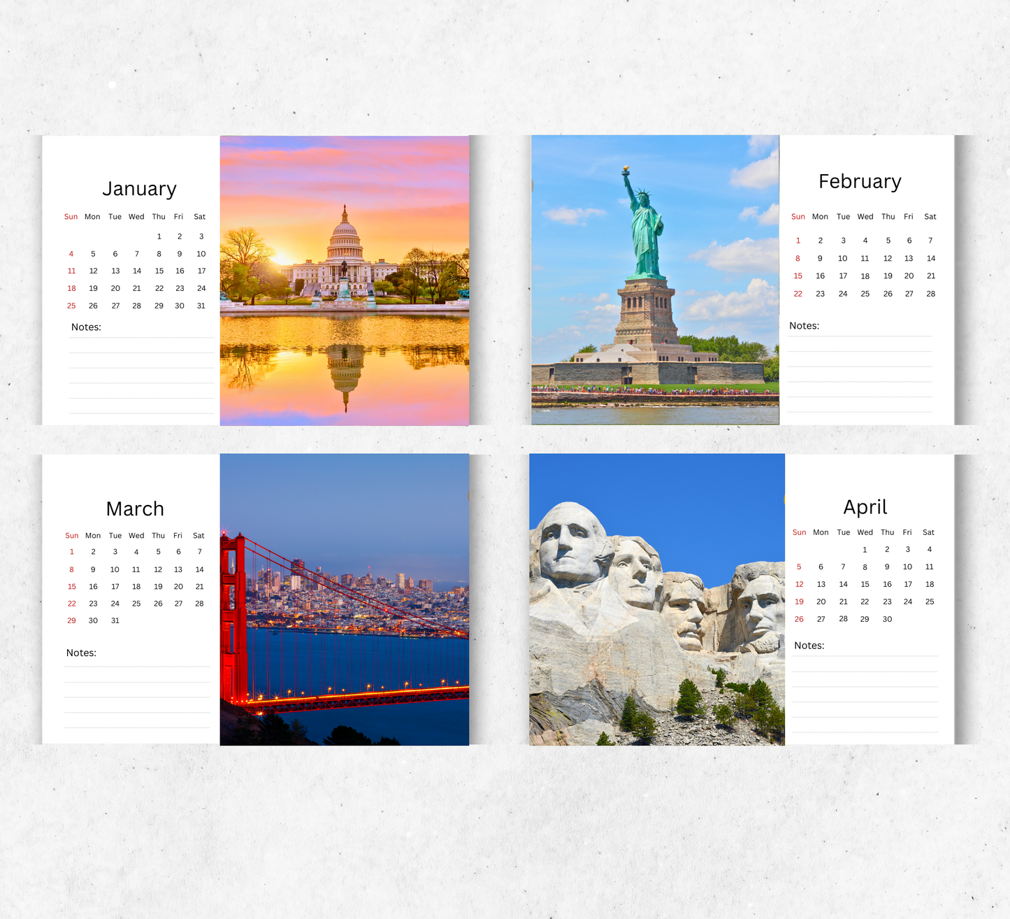 USA Desk Calendar 2026-2027