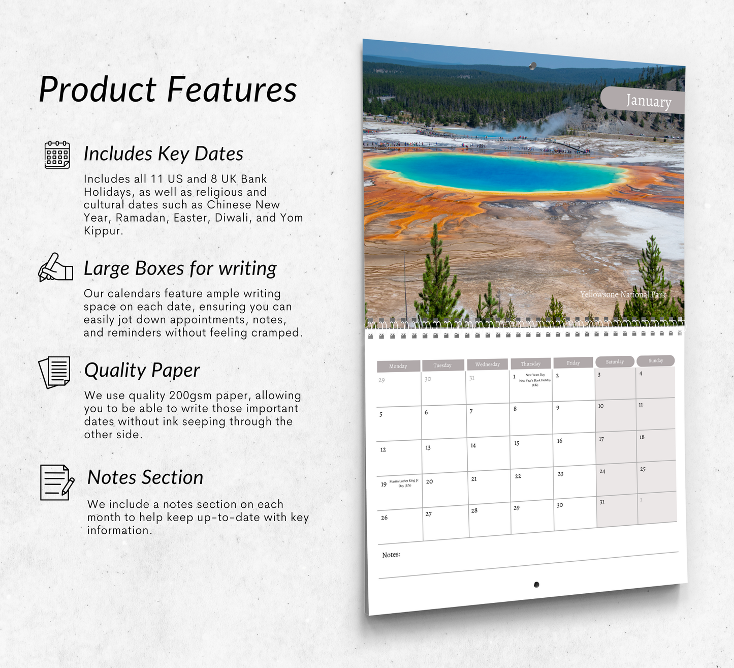 US National Parks Calendar 2026