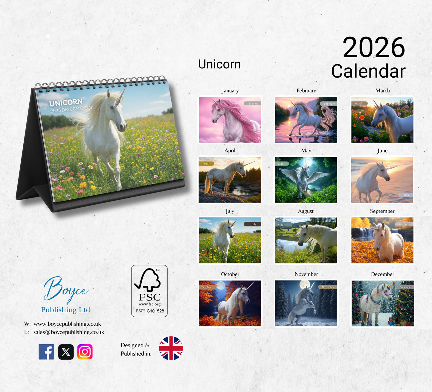 Unicorn Desk Calendar 2026-2027