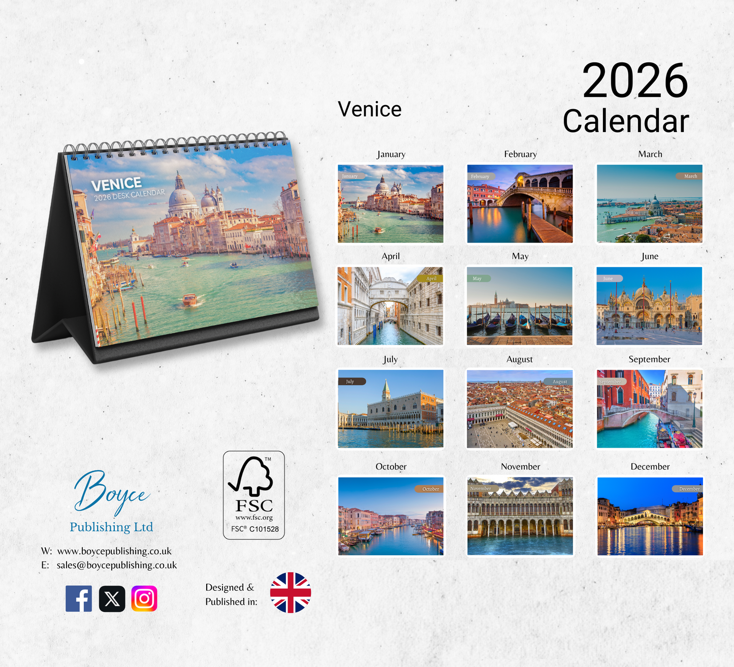 Venice Desk Calendar 2026-2027