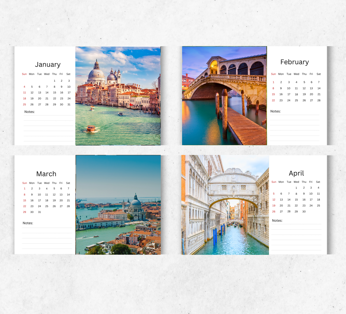 Venice Desk Calendar 2026-2027