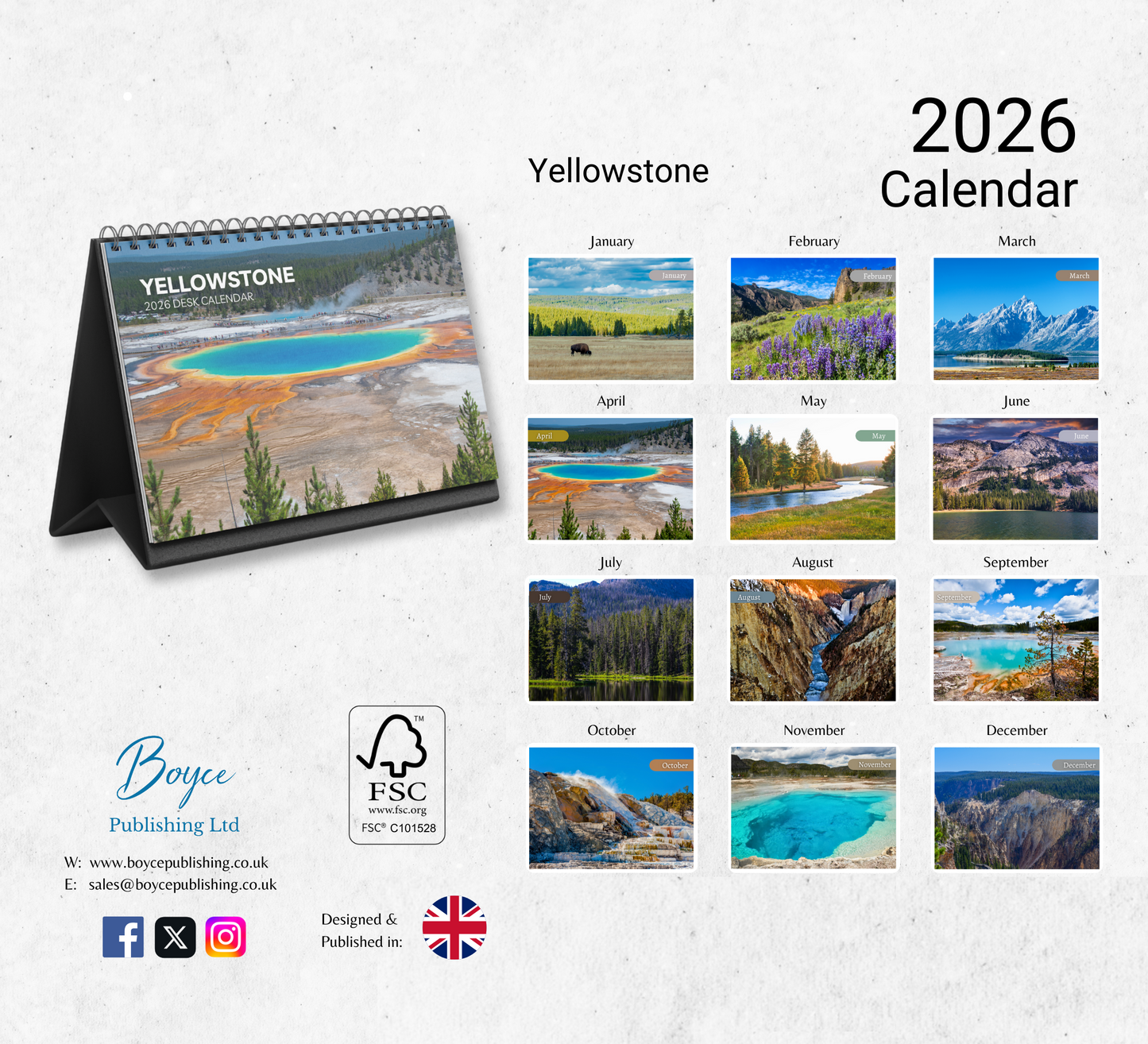 Yellowstone Desk Calendar 2026-2027