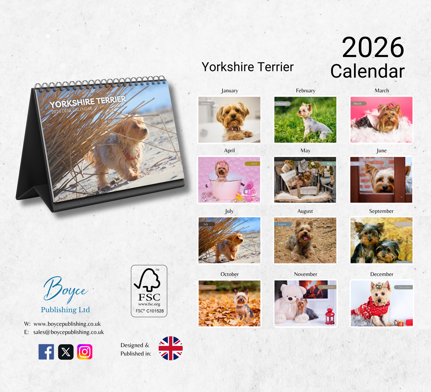 Yorkshire Terrier Desk Calendar 2026-2027