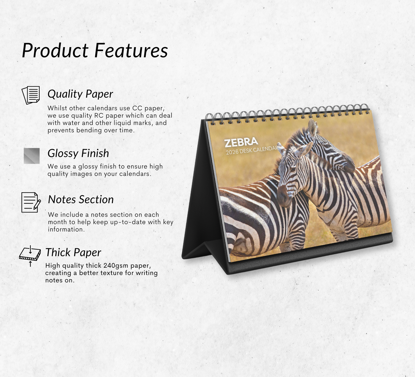 Zebra Desk Calendar 2026-2027
