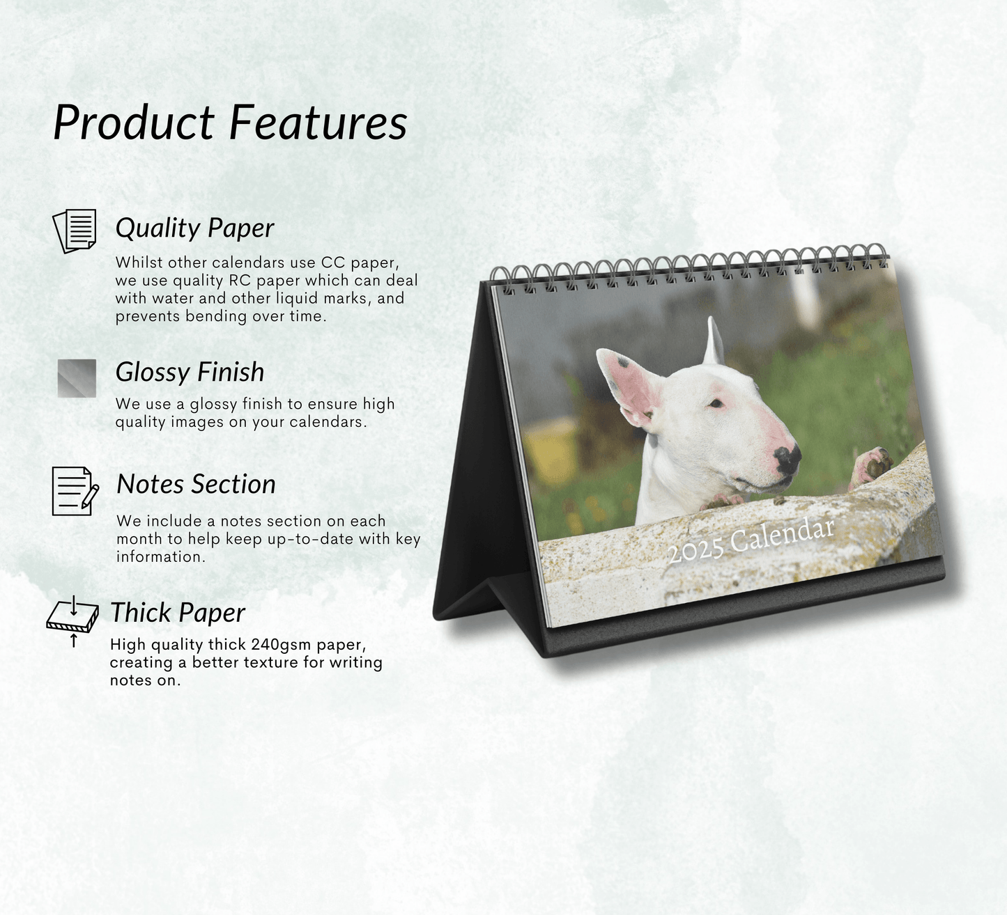 Bull Terrier Desk Calendar 2025