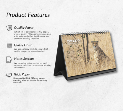 Cheetah Desk Calendar 2027-2028