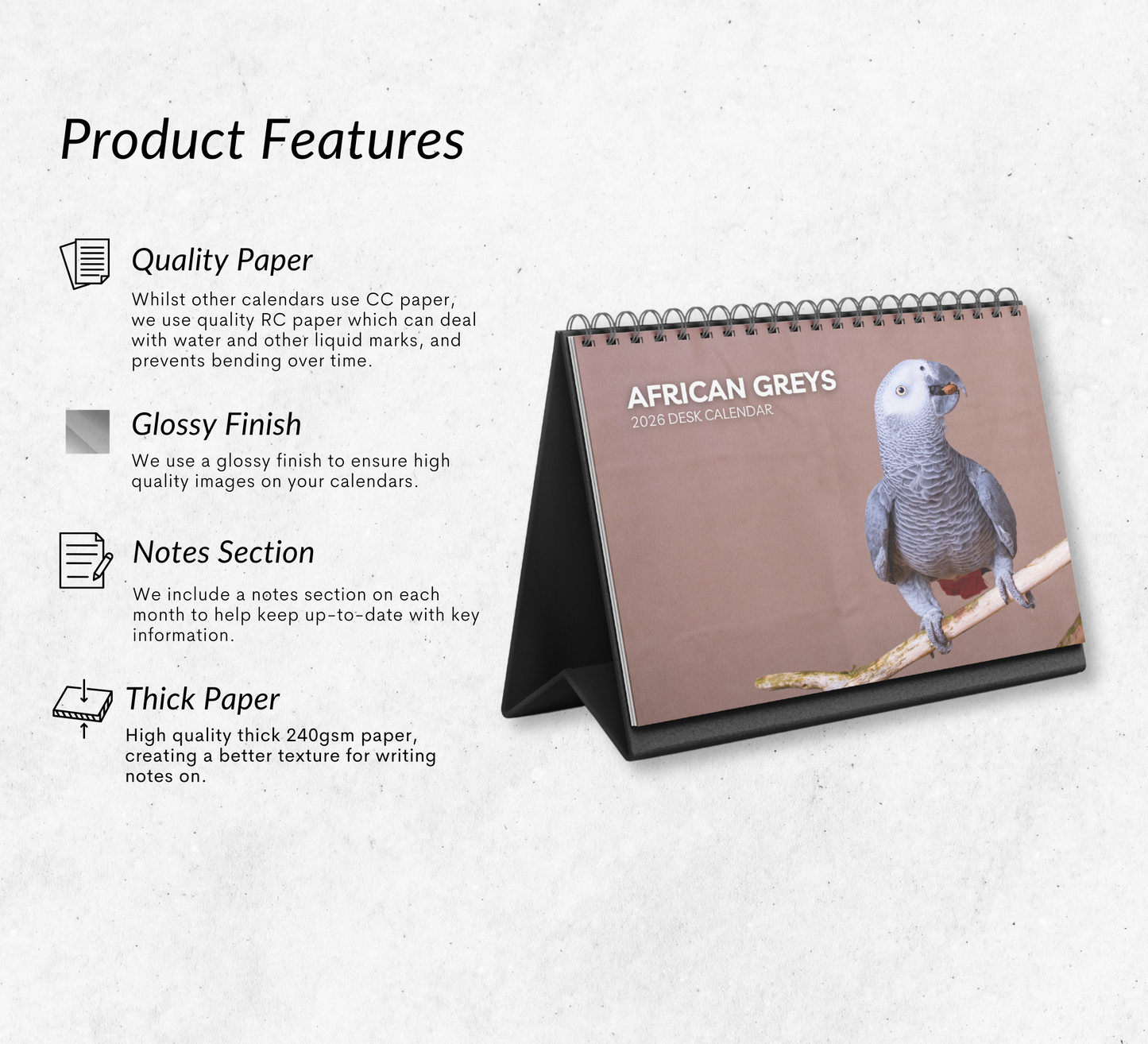 African Greys Desk Calendar 2026-2027