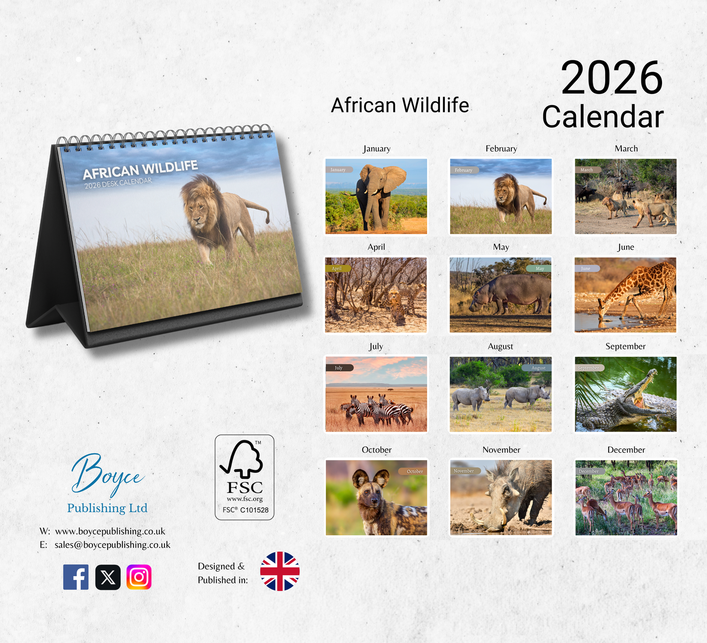African Wildlife Desk Calendar 2026-2027