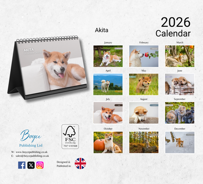 Akita Desk Calendar 2026-2027