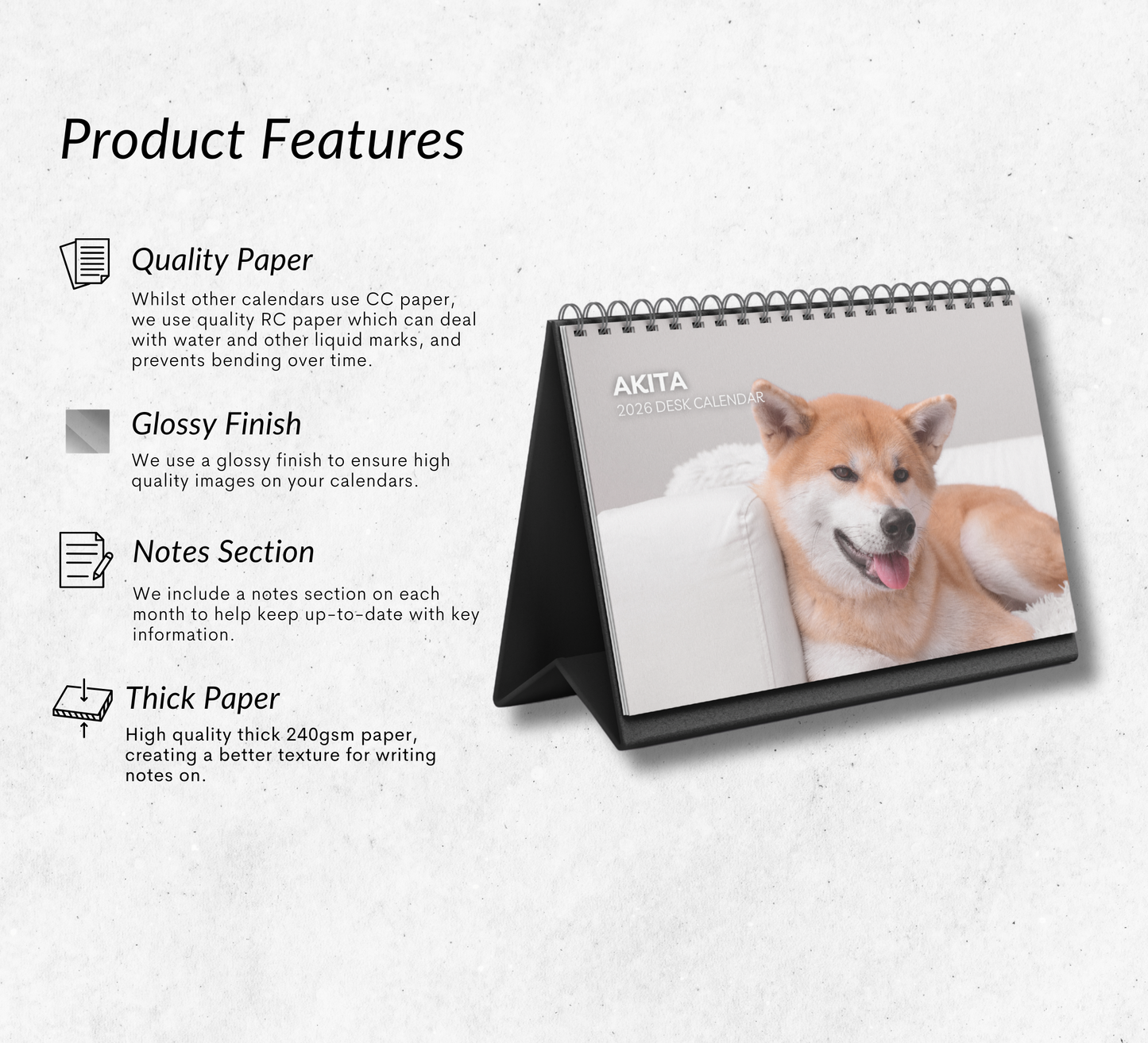 Akita Desk Calendar 2026-2027