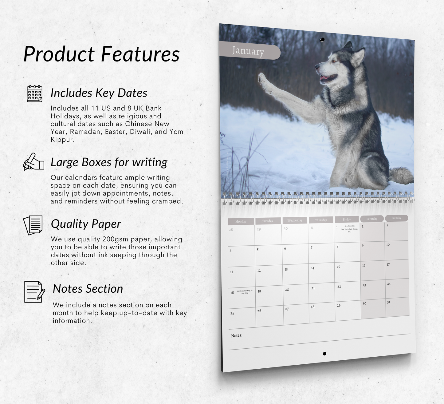 Alaskan Malamute Calendar 2027