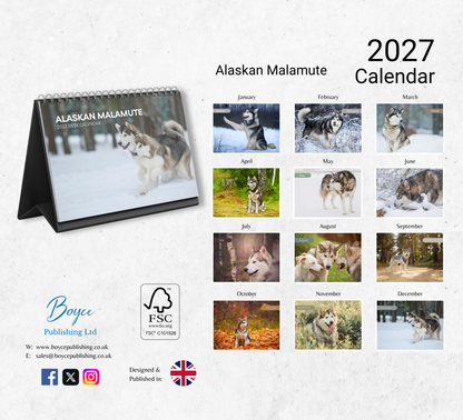 Alaskan Malamute Desk Calendar 2027-2028